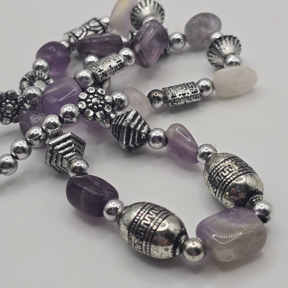 Purple Silver Beaded Necklace‎ Women Ornate Boho Eclectic Whimsigoth